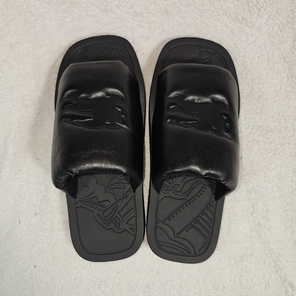 Burberry Leather Slab Knight Slides Leather Black Size 39eu 9us - Picture 11 of 15